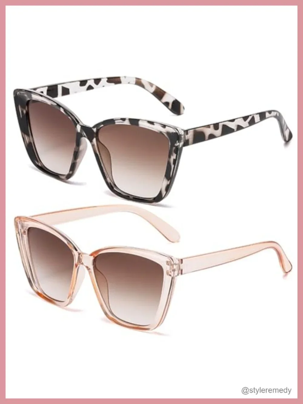 2-Pack Oversized Cat Eye Sunglasses UV400 Protection Square Frame Shades